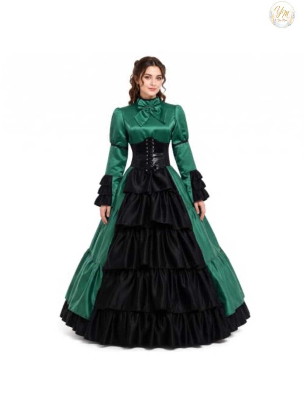 Gothic Victorian Rococo Costume Dress with Corset Belt Hoop Skirt